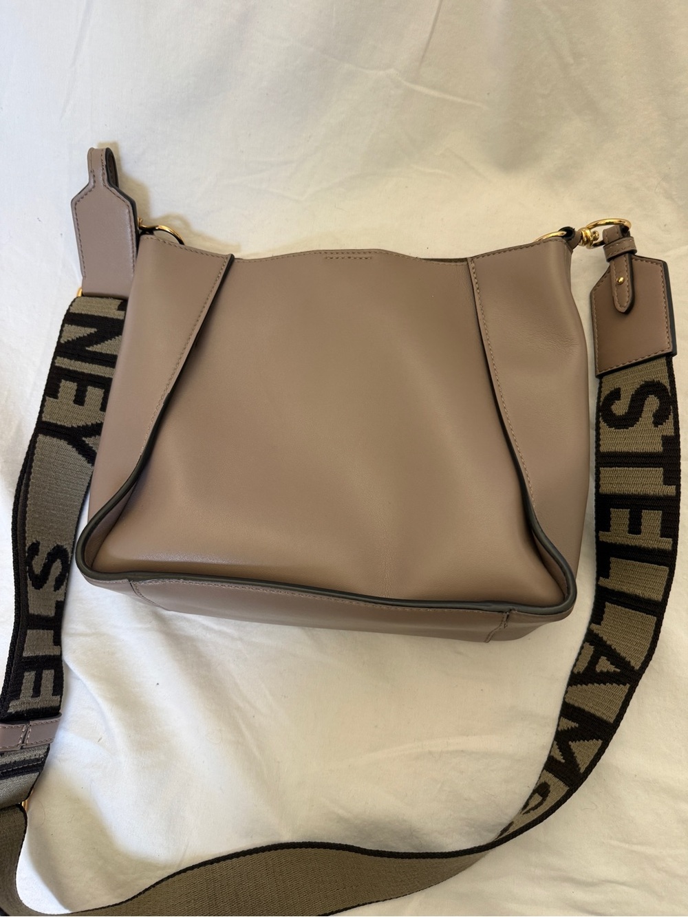 Stella McCartney Taupe Perforated Logo Tote with Branded Jacquard Strap - Picture 2 of 4